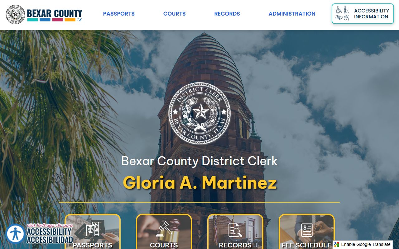 Bexar County District Clerk page with court records search