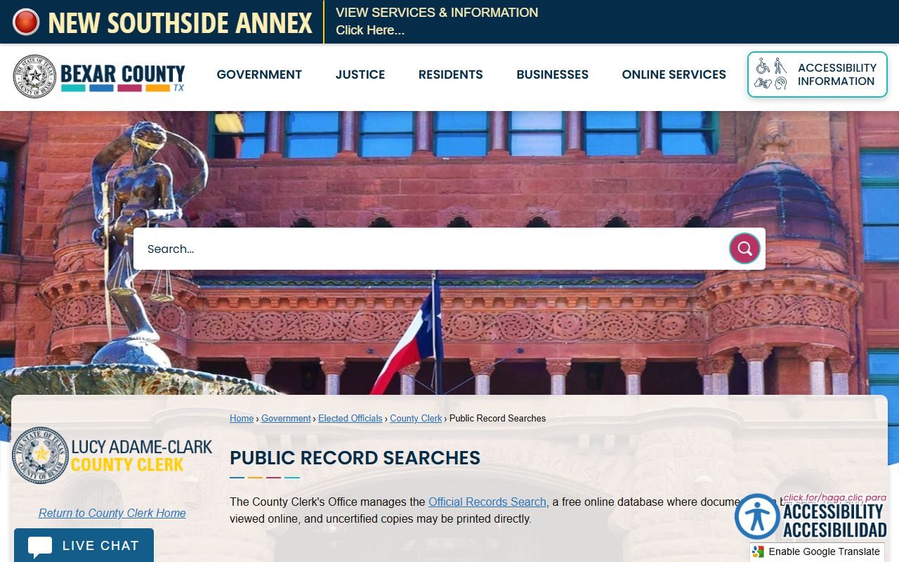 Bexar County public record searches page