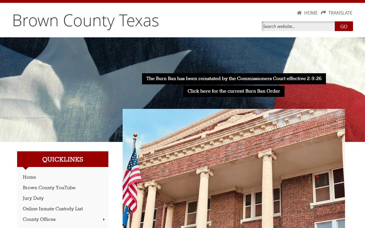 Brown County Clerk website for probate court records in Brownwood