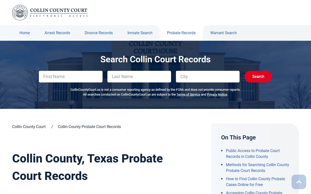Collin County probate records information page