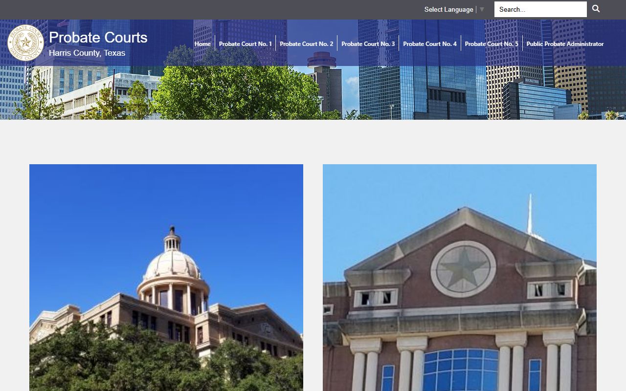 Harris County probate court records portal showing search options