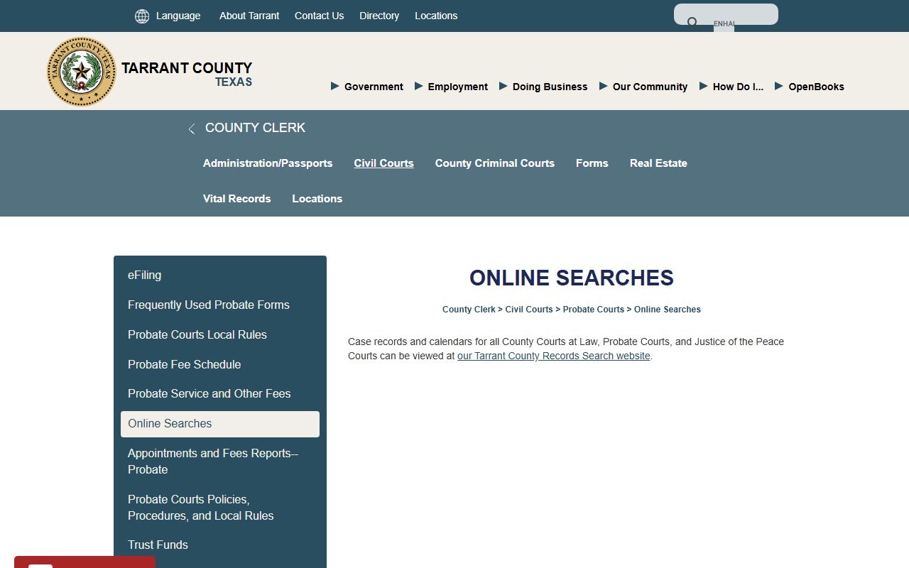 Tarrant County probate court records - Tarrant County Online Searches