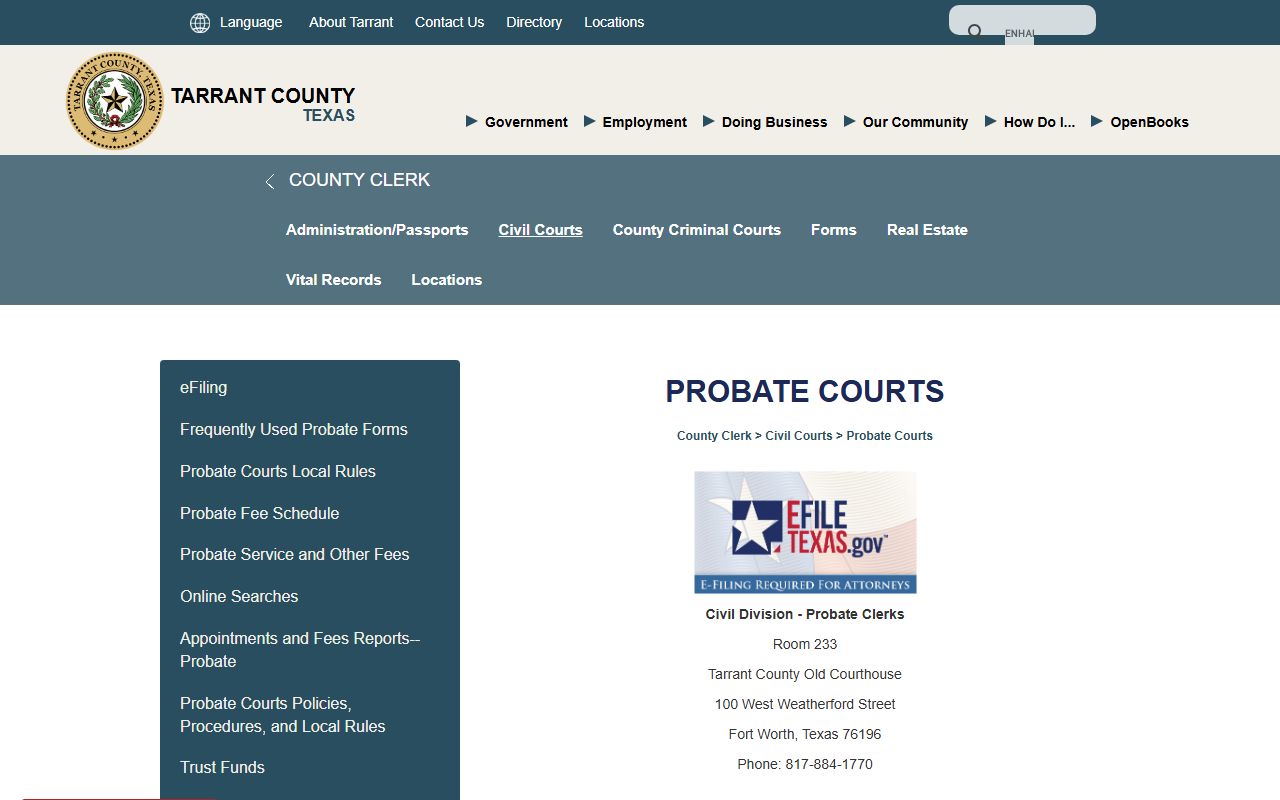 Tarrant County probate court records - Tarrant County Probate Courts