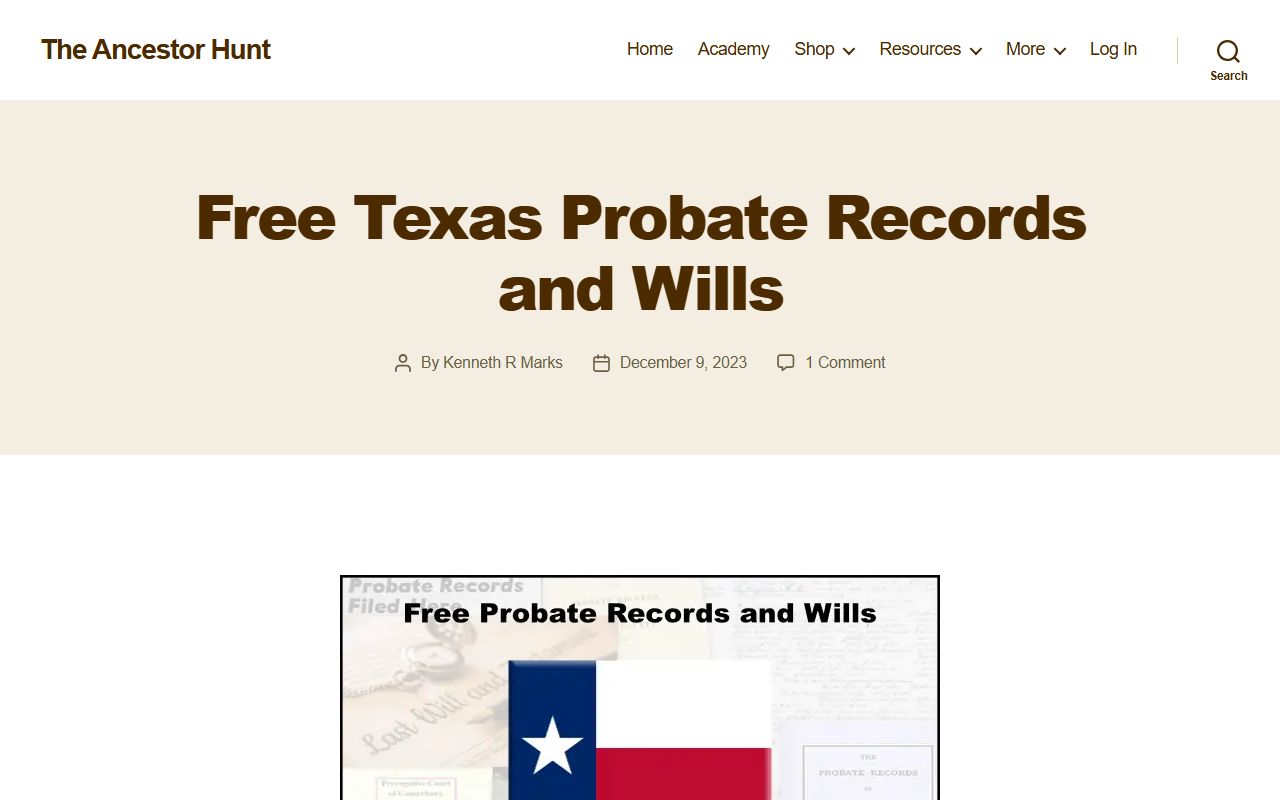 Ancestor Hunt directory of free Texas probate court records by county
