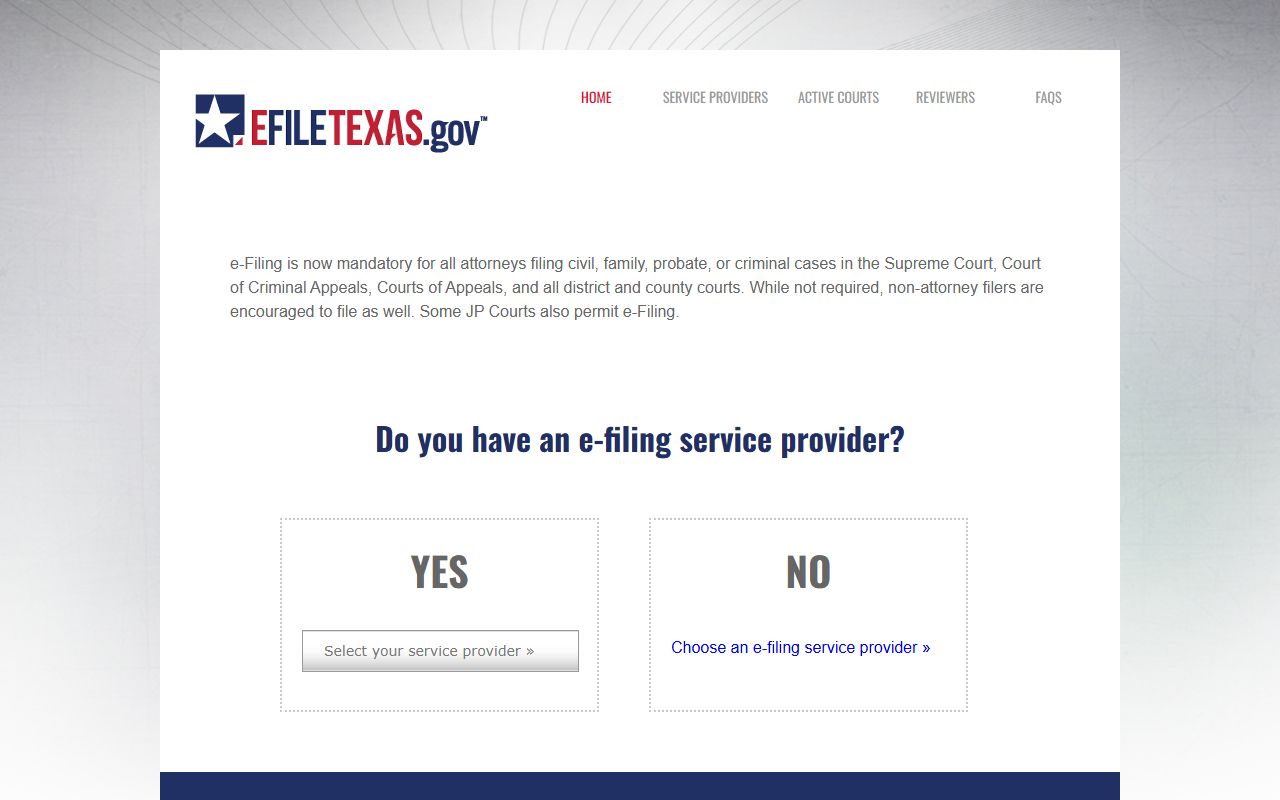 eFileTexas portal for filing Texas probate court records